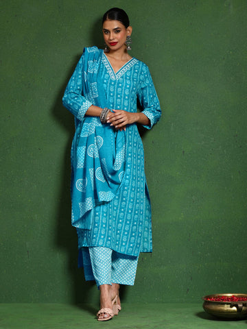 Varanga Women Floral Printed V Neck  Kurta with Trouser & Dupatta